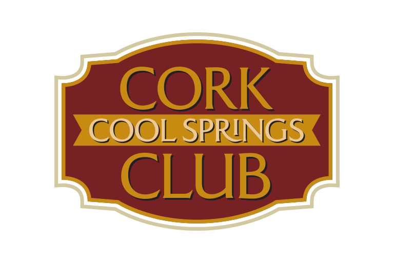 A red and gold sign that says cork cool springs club.